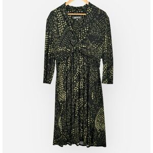 Jones New York Abstract Twist Front Midi Dress 16 Jersey Knit Stretch Career